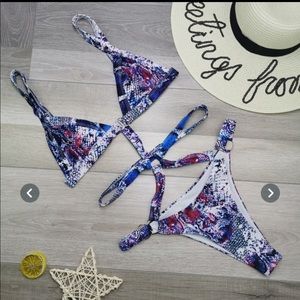 purple snakeskin strappy swimsuit